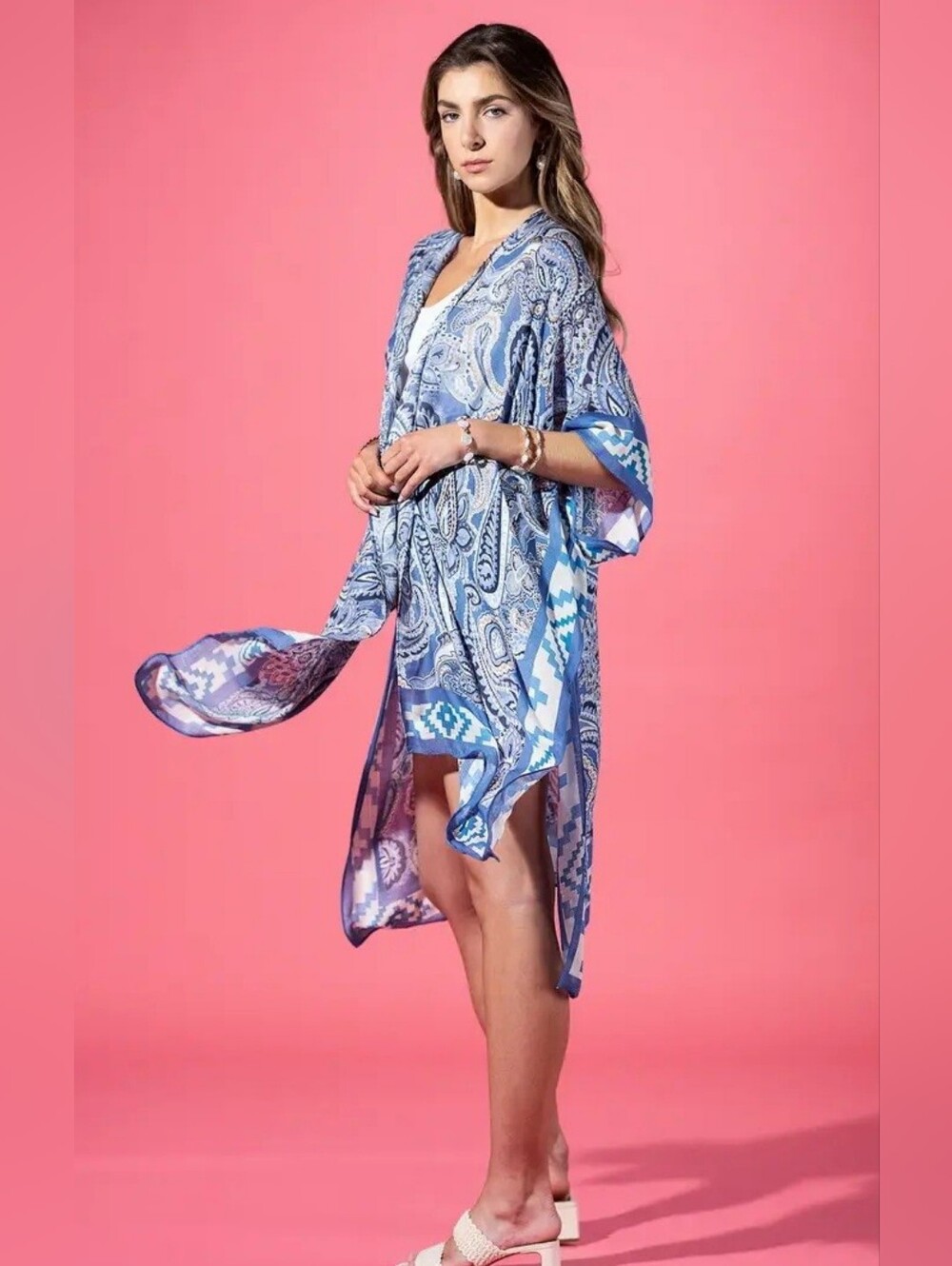 1188 Light Blue Paisley Swim Cover-Up Kimono